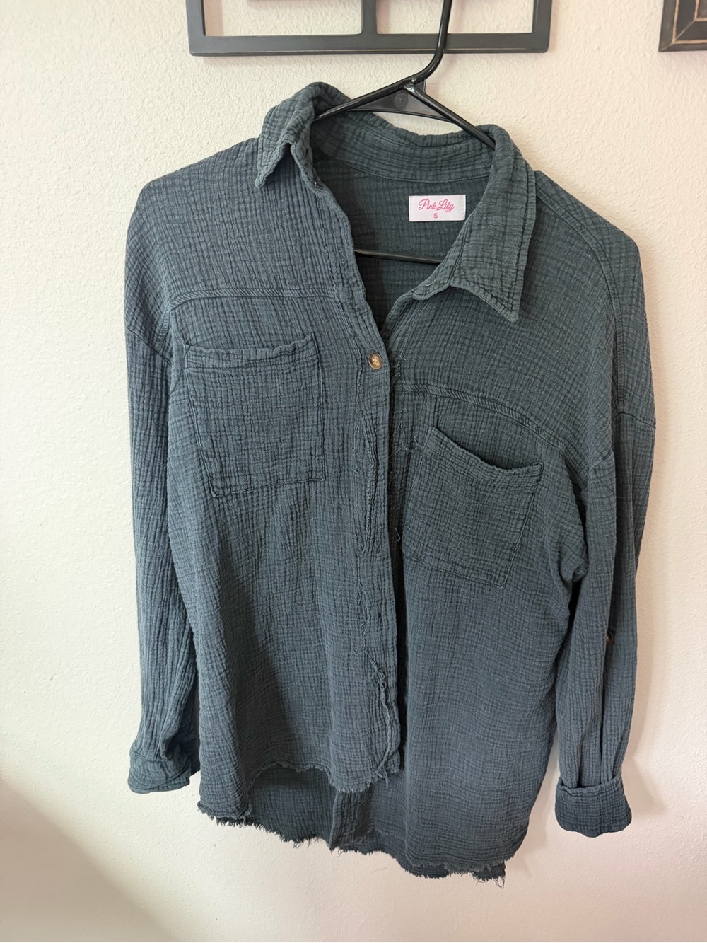 Pink Lily Black Button-Up Gauze Shirt